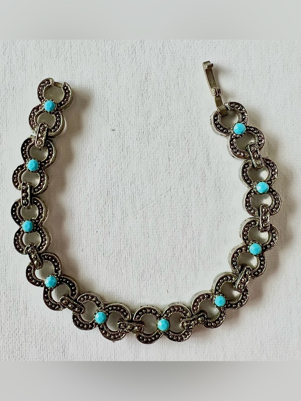 Turquoise Stone Silver-Tone Link Bracelet - Women Jewelry